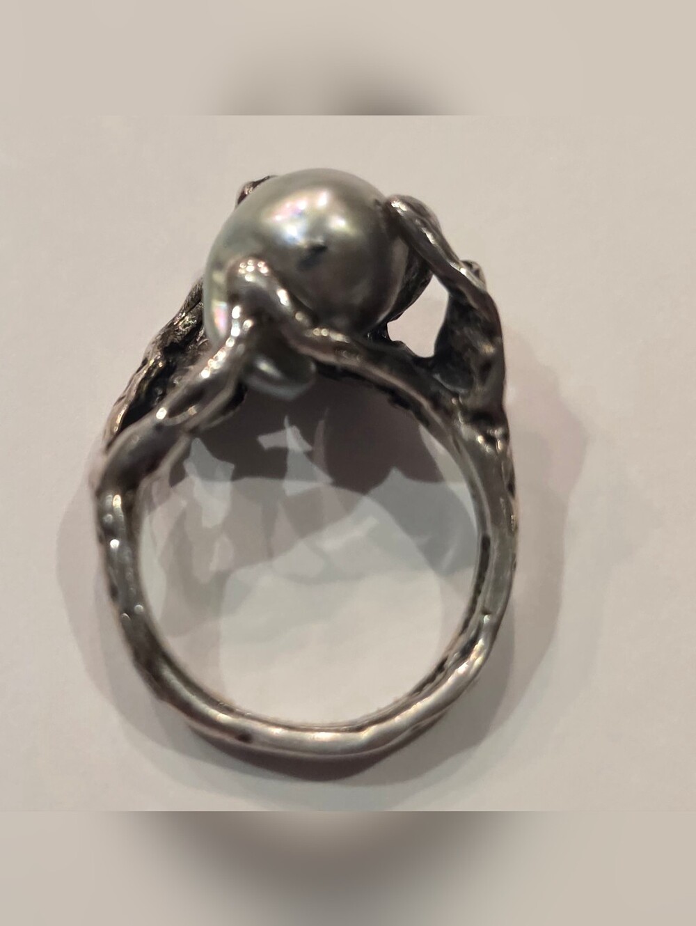 Vtg Modernist Pearl & Sterling Silver Ring JAD The Different Jewellery Sz 5.5